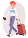 Cartoon character design male man travel with luggage passport