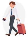 Cartoon character design male man travel with luggage passport