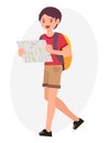 Cartoon character design male young boy backpacker watch map loo Royalty Free Stock Photo