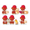 Cartoon character design of red clothing of chinese woman working as a courier