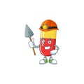 Cartoon character design of red yellow capsules work as a miner