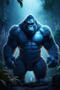 A cartoon character design of a strong blue gorilla with a muscular body. vertical orientation Royalty Free Stock Photo