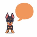 Cartoon character doberman pinscher dog with speech bubble