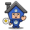 Blue house mascot costume with star bubbles Royalty Free Stock Photo
