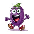 Cartoon character eggplant depicting a happy greeting, isolated on a white background. Created by AI