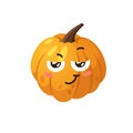 Cartoon Character Emoji Pumpkin. Hand drawn stylish vegetable. Vector artistic drawing fresh organic food Emoticon. Summer Vegan