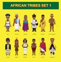 African Tribes Cute Characters Cartoon Set Vector Illustration