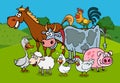 cartoon character farm animals chicken duck cow horse rooster sheep pig goose goat pattern set Royalty Free Stock Photo