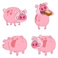 cartoon character farm animals pig eating smiling pose options template set isolate