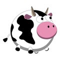 Cartoon character fat funny cow, white with black spots. Vector illustration on a white background, logo or clipart. Royalty Free Stock Photo