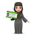 Cartoon character female arab car driver license woman traditional national muslim clothes retro 3d design vector Royalty Free Stock Photo