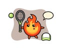 Cartoon character of fire as a tennis player
