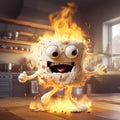 a cartoon character on fire