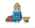 Cartoon character of flash drive usb as a builder Royalty Free Stock Photo