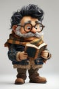 A cartoon character in the form of an elderly man with glasses and a book in his hands. 3d illustration. The concept of Royalty Free Stock Photo