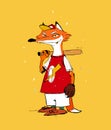Cartoon character fox, a baseball player
