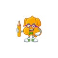 Cartoon character fried chicken with mascot student holding pencil