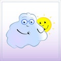 Cartoon character with a friend. Cute Cloud in glasses with sun illustration. Royalty Free Stock Photo