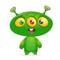 Cartoon Character Funny Alien with thee eyes. Vector Illustration.