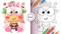 Cartoon character funny animal bee - coloring book