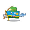 Cartoon character of funny Fishing flag rwanda design