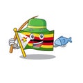 Cartoon character of funny Fishing flag zimbabwe design