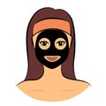 Cartoon character girl with a black cosmetic mask on her face