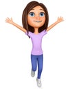 Cartoon character girl happily jumping up. 3d rendering. Illustration for advertising
