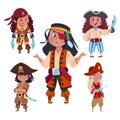 Cartoon character girl pirates isolated on white background