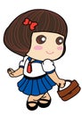 The cartoon character of girl student wears the cute uniform ready to back to school day. Attention to class good student.