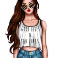 Cartoon character - girl wearing crop top and sunglasses