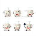 Cartoon character of glass of sake with various chef emoticons