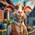 cartoon character goat in human clothes, generative AI Royalty Free Stock Photo