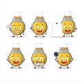 Cartoon character of golden potion with various chef emoticons