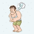 Cartoon character Grabbed His Stomach. Stomach pain vector concept. Sad man with diarrhea. Stomachache problem