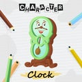 Cartoon character grandfather clock in retro style