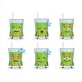 Cartoon character of green apple juice with sleepy expression