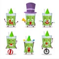 Cartoon character of green apple juice with various circus shows Royalty Free Stock Photo