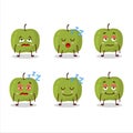 Cartoon character of green apple with sleepy expression