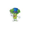 Cartoon character of green broccoli performance as a Magician