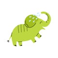 Cartoon Character Green Cute Elephant Baby. Vector