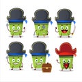 Cartoon character of green highlighter with various pirates emoticons