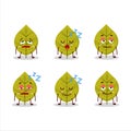 Cartoon character of green leaves with sleepy expression