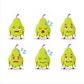 Cartoon character of green pear with sleepy expression Royalty Free Stock Photo