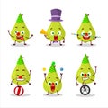Cartoon character of green pear with various circus shows Royalty Free Stock Photo