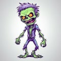 Cartoon Zombie Sticker With Green Body - Digital Art Illustration