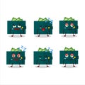 Cartoon character of green wallet with sleepy expression