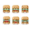 Cartoon character of hamburger with smile expression