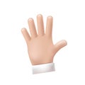 Cartoon character hand goodwill gesture. Open outstretched hand, showing five fingers, extended in greeting. 3d emoji Royalty Free Stock Photo