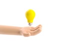 3d illustration. Cartoon character hand holding a bulb.